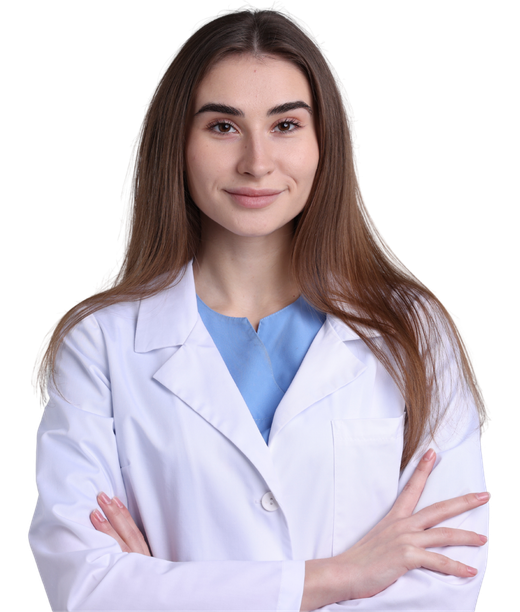 A clinician in a white coat